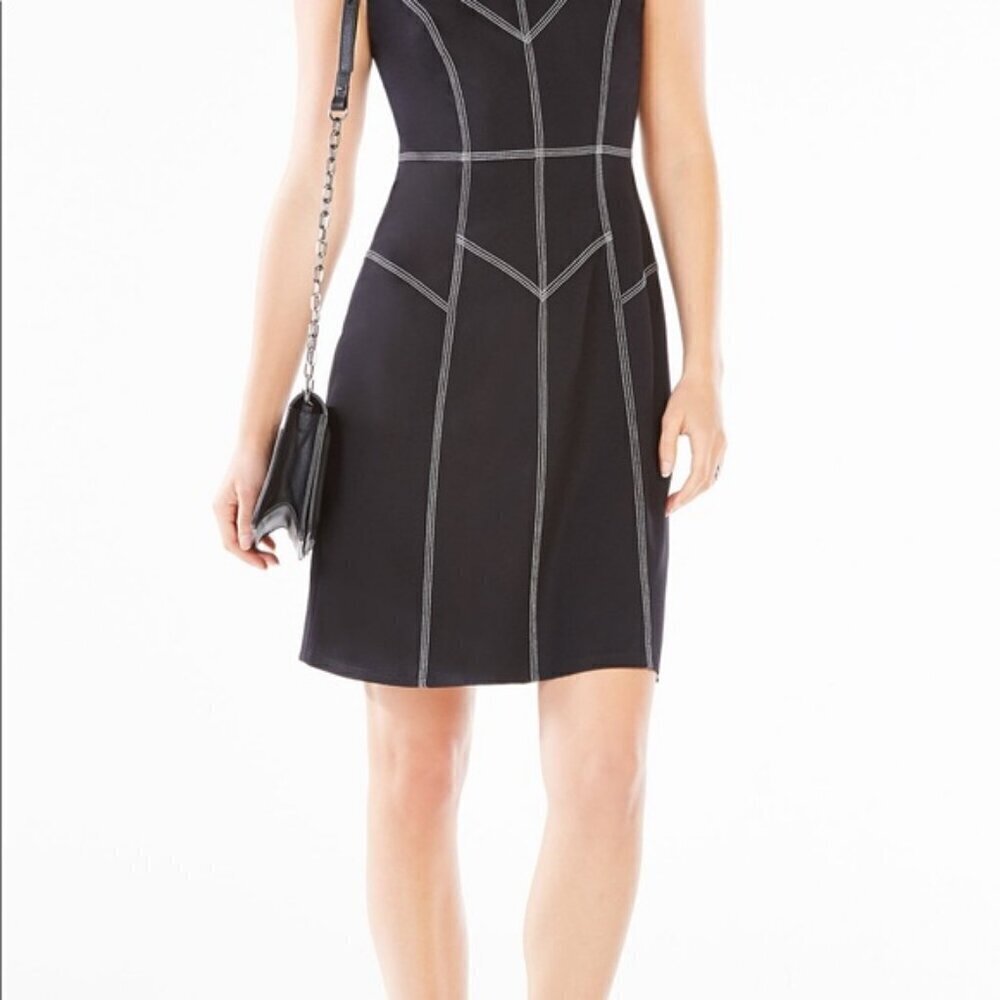 BCBGMAXAZRIA Katie Black Sleeveless Paneled Ponte Dress